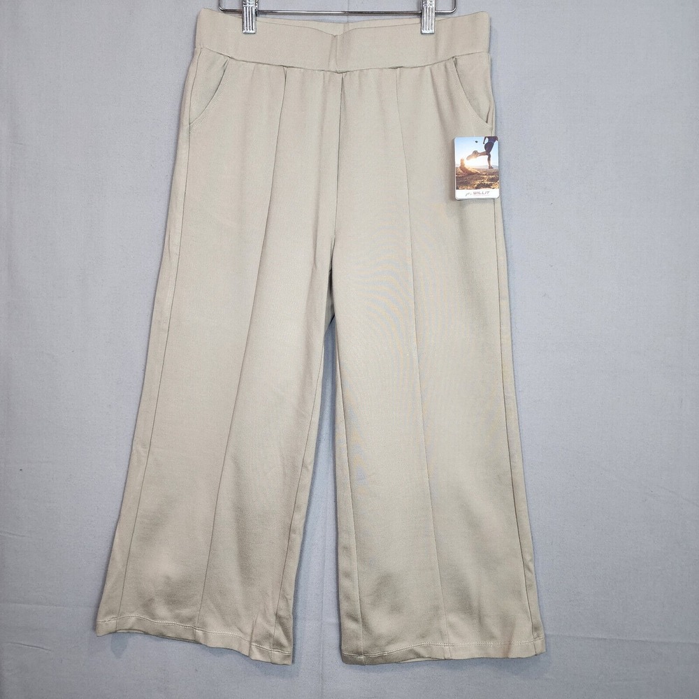Willit Wide Leg Pants Khaki‎ Pintuck Stretch Athleisure Women Size M NEW